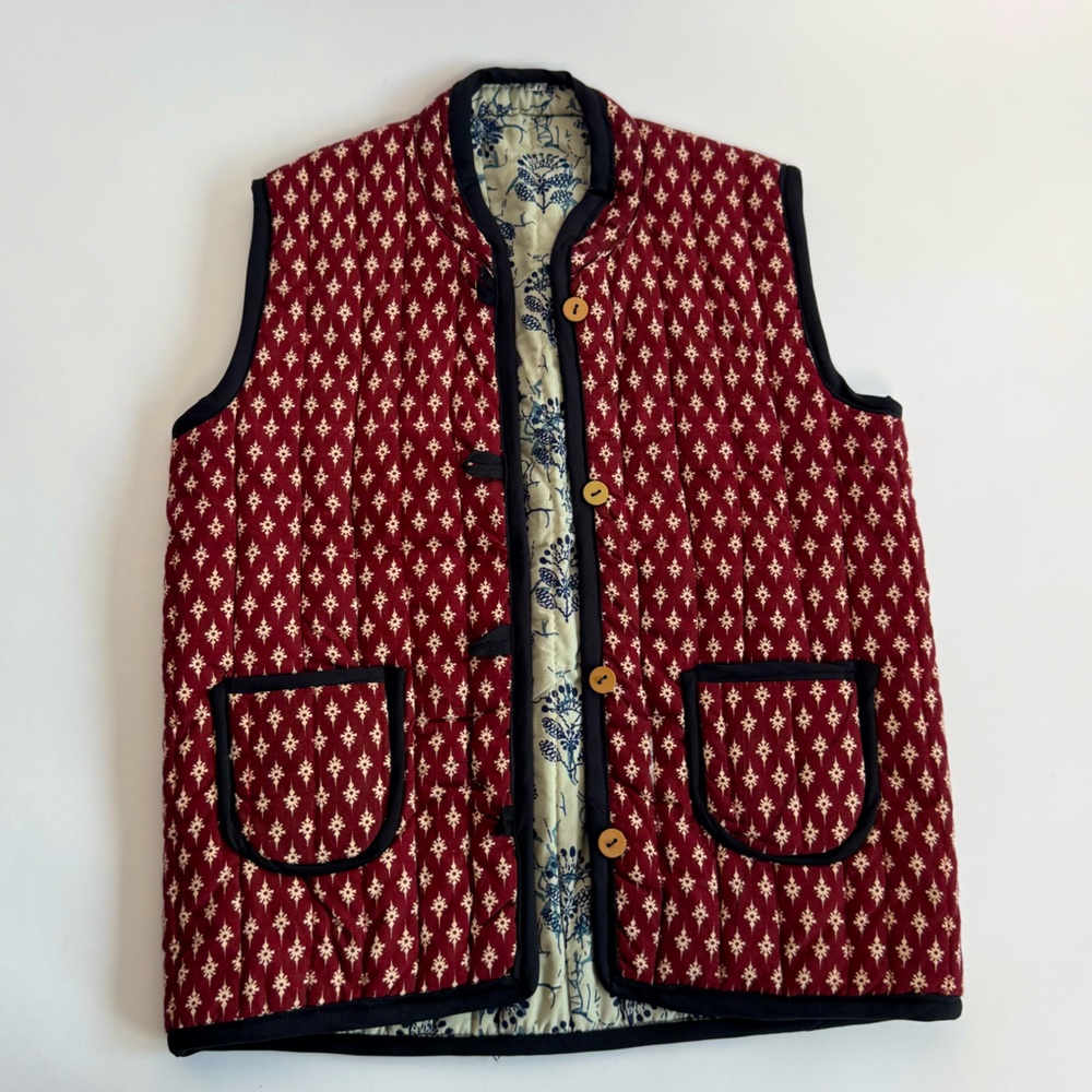 Red Quilted Vest with Patterned Lining